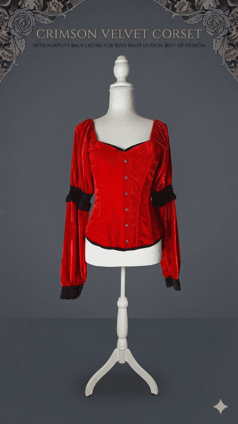 'Crimson Night' Velvet Sleeved Corset Top