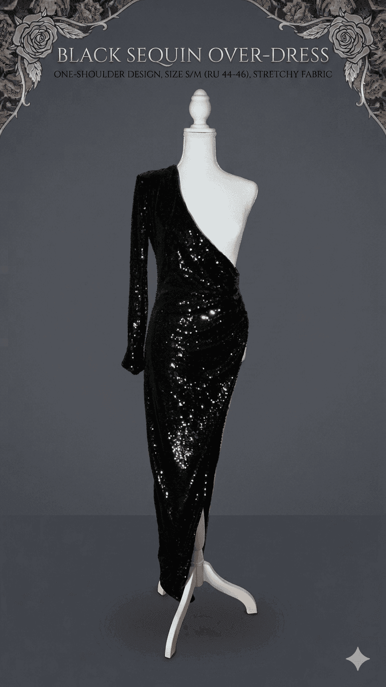 Black Sequin One-Shoulder Over-Dress