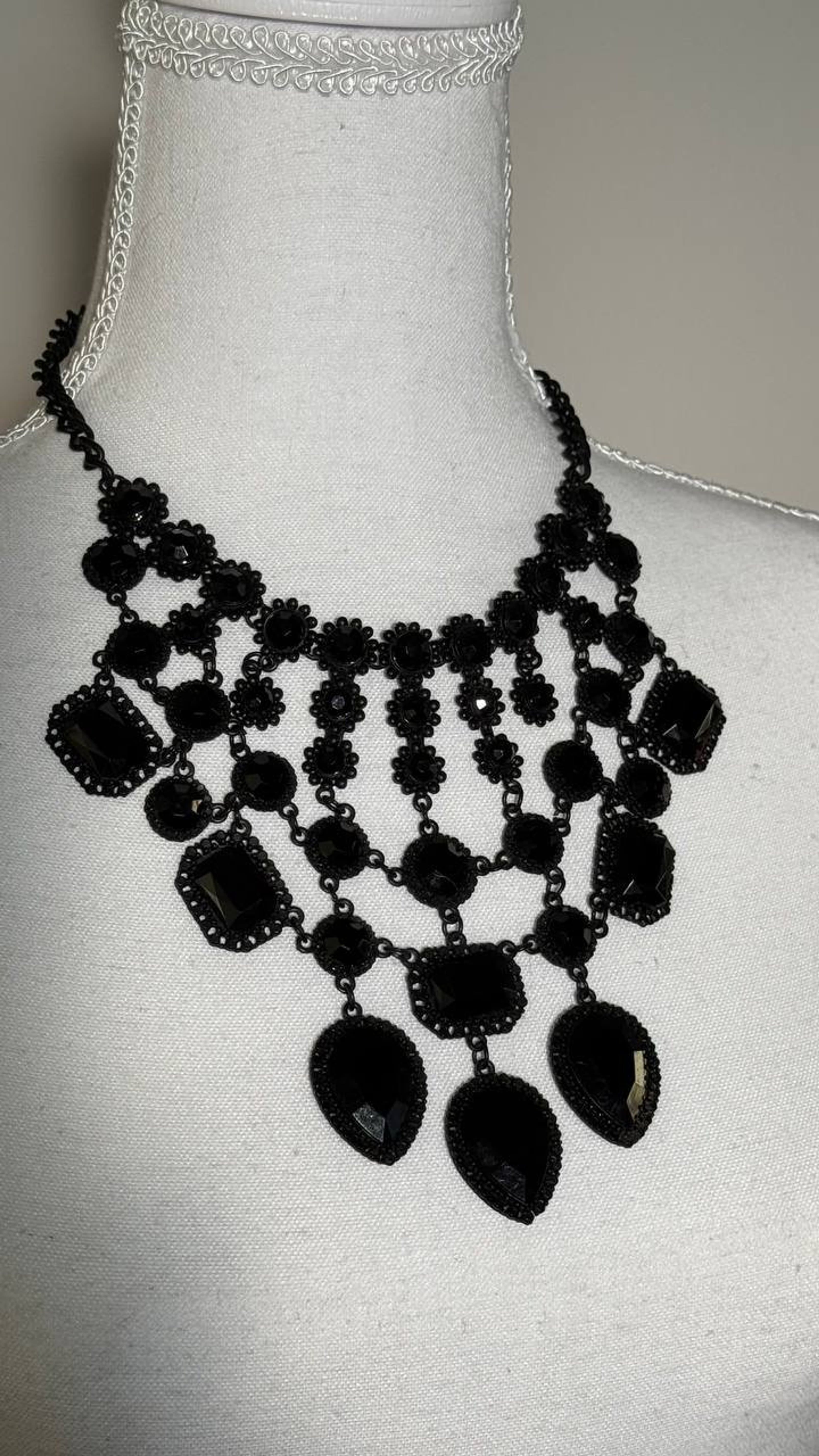 Statement Black Crystal Collar Necklace