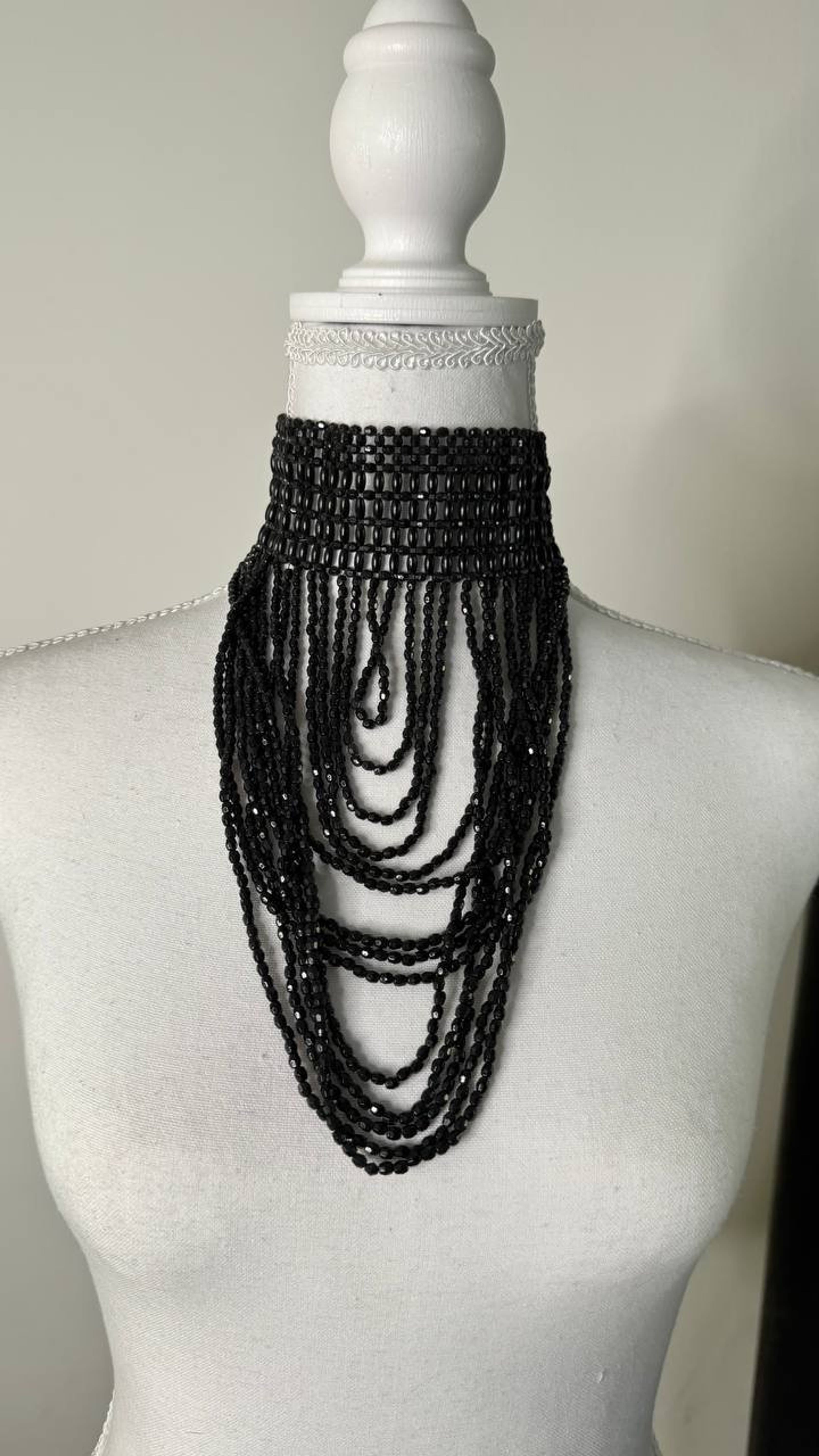 Dramatic Multi-Layered Black Bead Choker